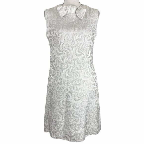 Vintage Dress White Silver Mod Shift Bow Formal Bleeker St Size 12 Union Made - Picture 1 of 9